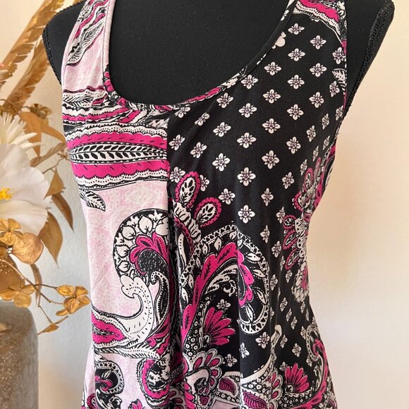 Y2K Purple & Black Paisley Halter Midi Dress with Back Lace Trim - Picture 4 of 8